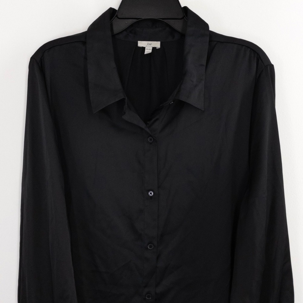 Joie Satin Blouse Women's XXL Black Button Front Long Sleeve NWT MSRP $98 - Picture 3 of 8